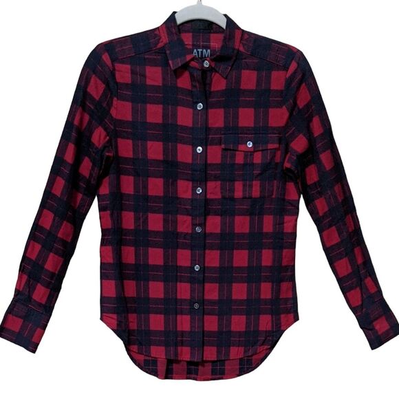 ATM red dark navy/midnight buffalo check plaid cotton flannel casual shirt XS - Picture 1 of 9